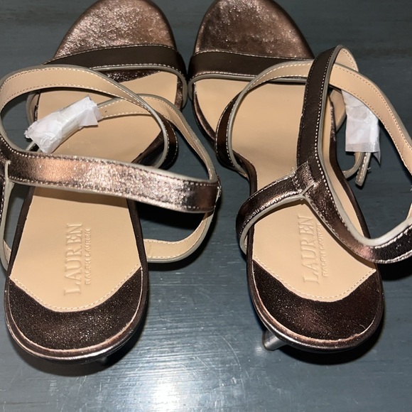 LAUREN RALPH LAUREN Kerri Metallic Twilight Nappa Leather Platform Heel NWOB 8.5 - Picture 9 of 13